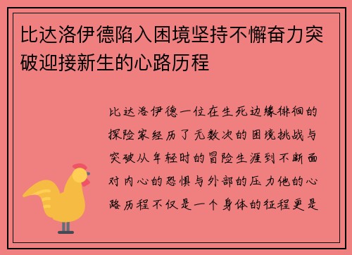 比达洛伊德陷入困境坚持不懈奋力突破迎接新生的心路历程